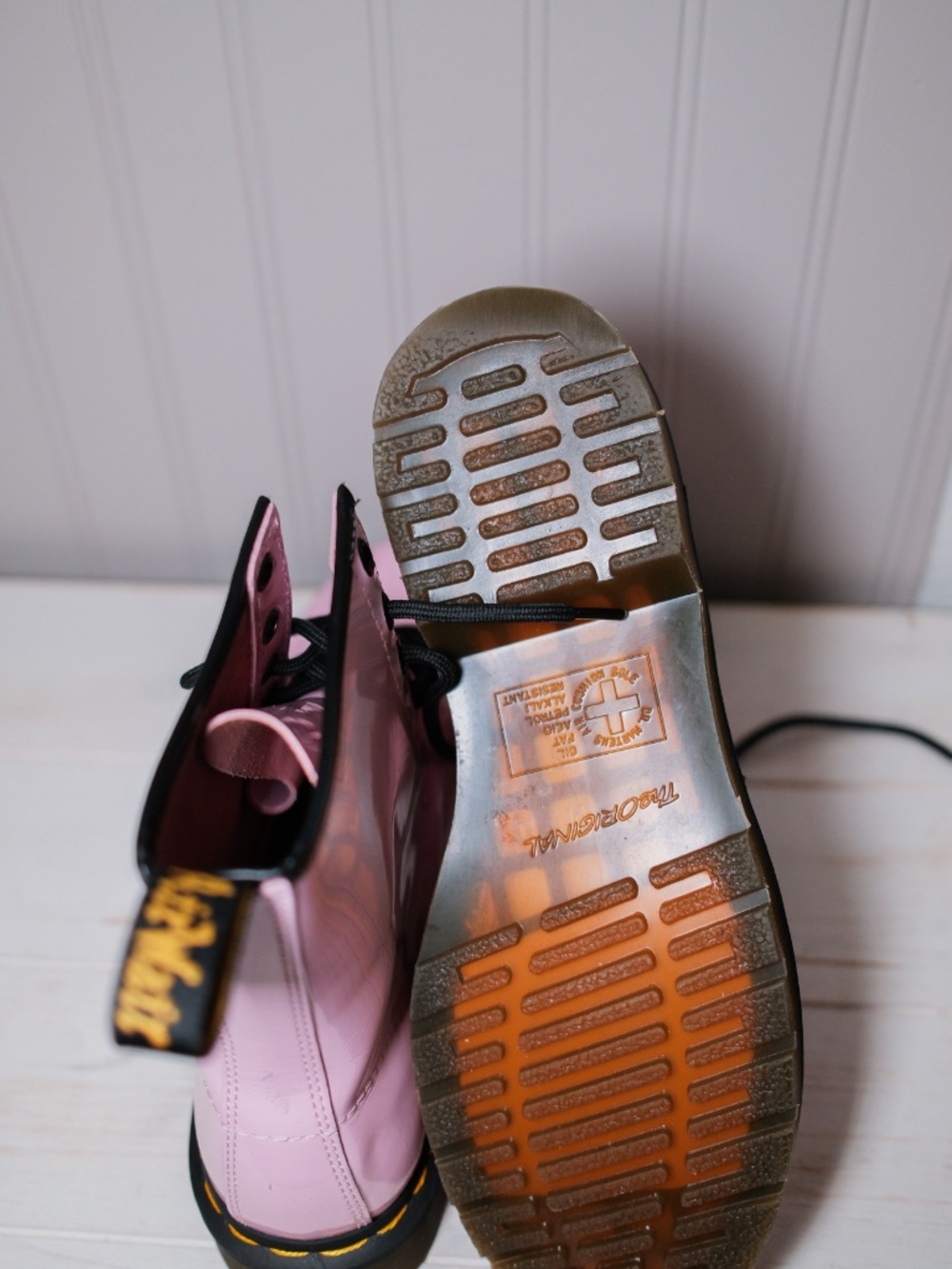 Dr Martens Pink Boots Women's 10 US Combat Patent Leather Lace-Up - Picture 4 of 7